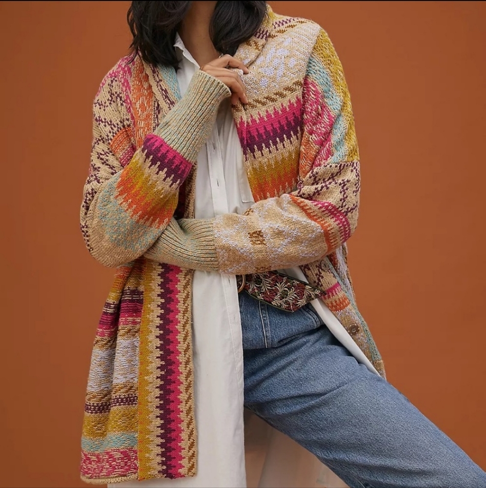 Anthropologie Pilcro Cross-Stitched Cardigan